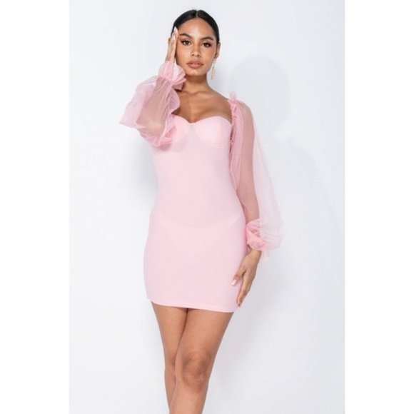 Pink Long Sleeve Bustier Bodycon Mini Dress - Picture 14 of 17